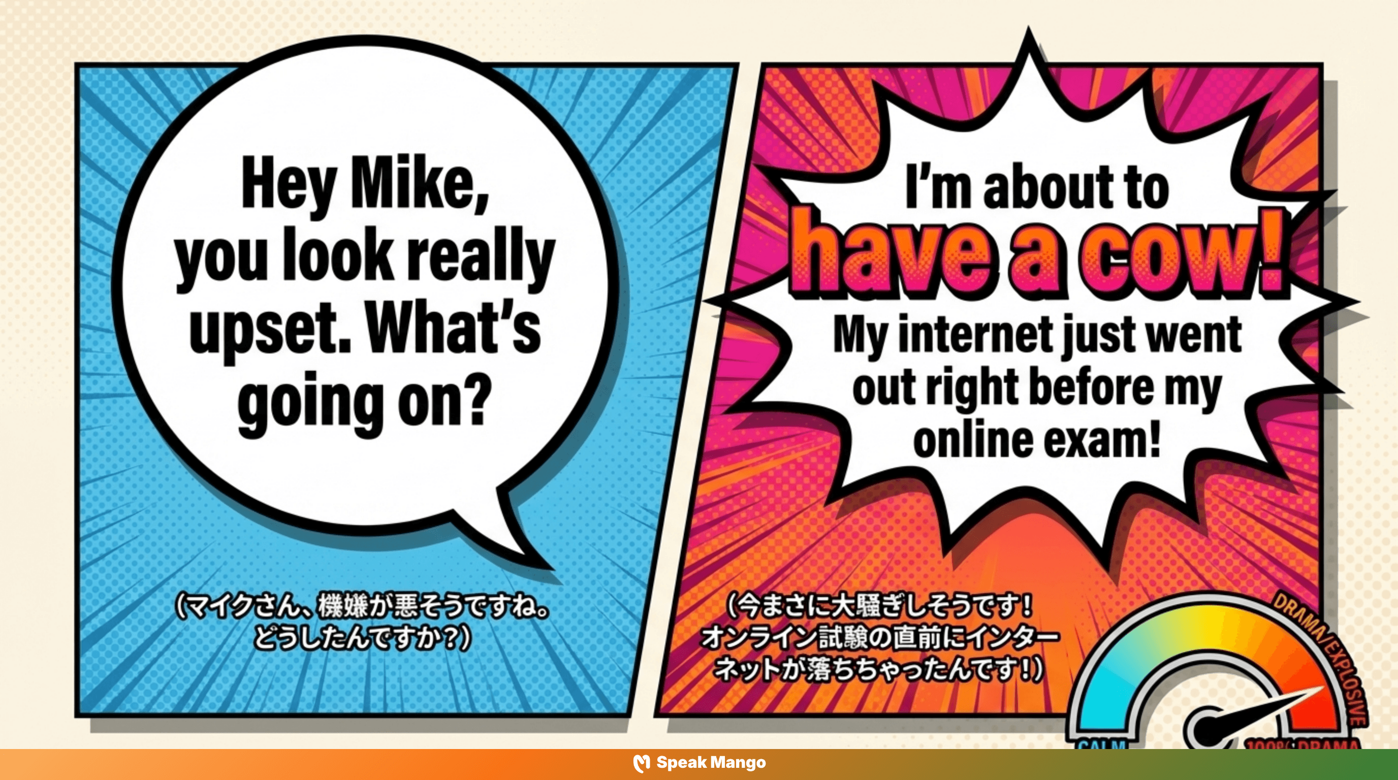 友人を驚かせた大げんかを起こすための英語表現「have a cow」の意味と使い方 - Slide 5