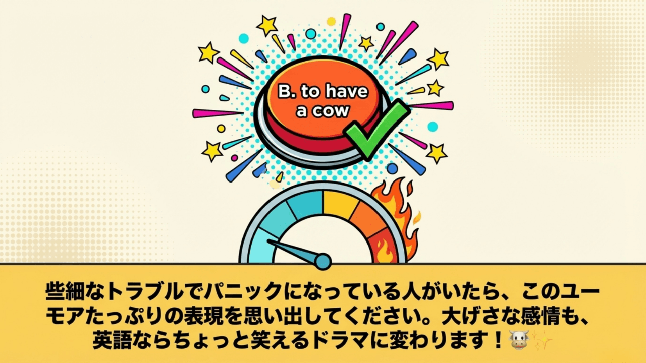 友人を驚かせた大げんかを起こすための英語表現「have a cow」の意味と使い方 - Slide 9