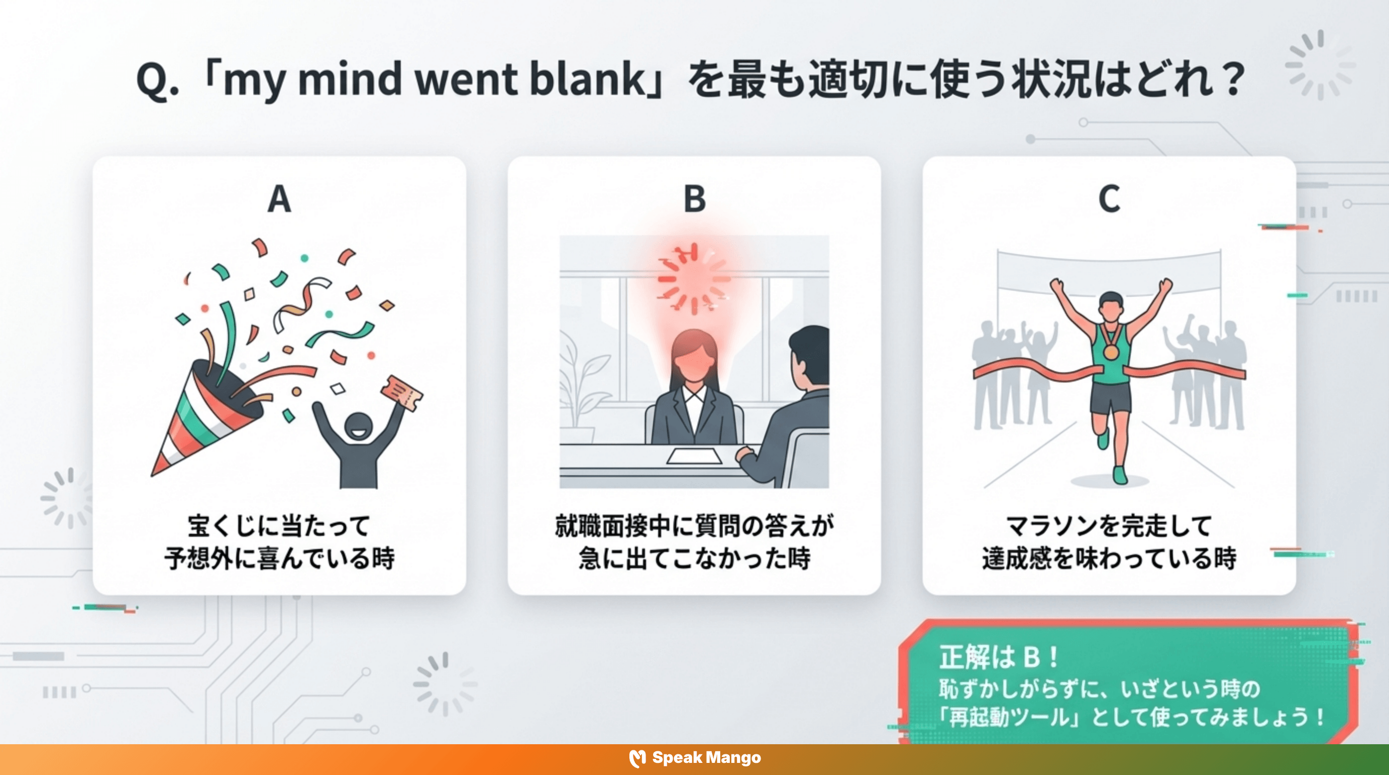 頭が真っ白になってしまった時の英語表現「My mind went blank」の意味と使い方 - Slide 7
