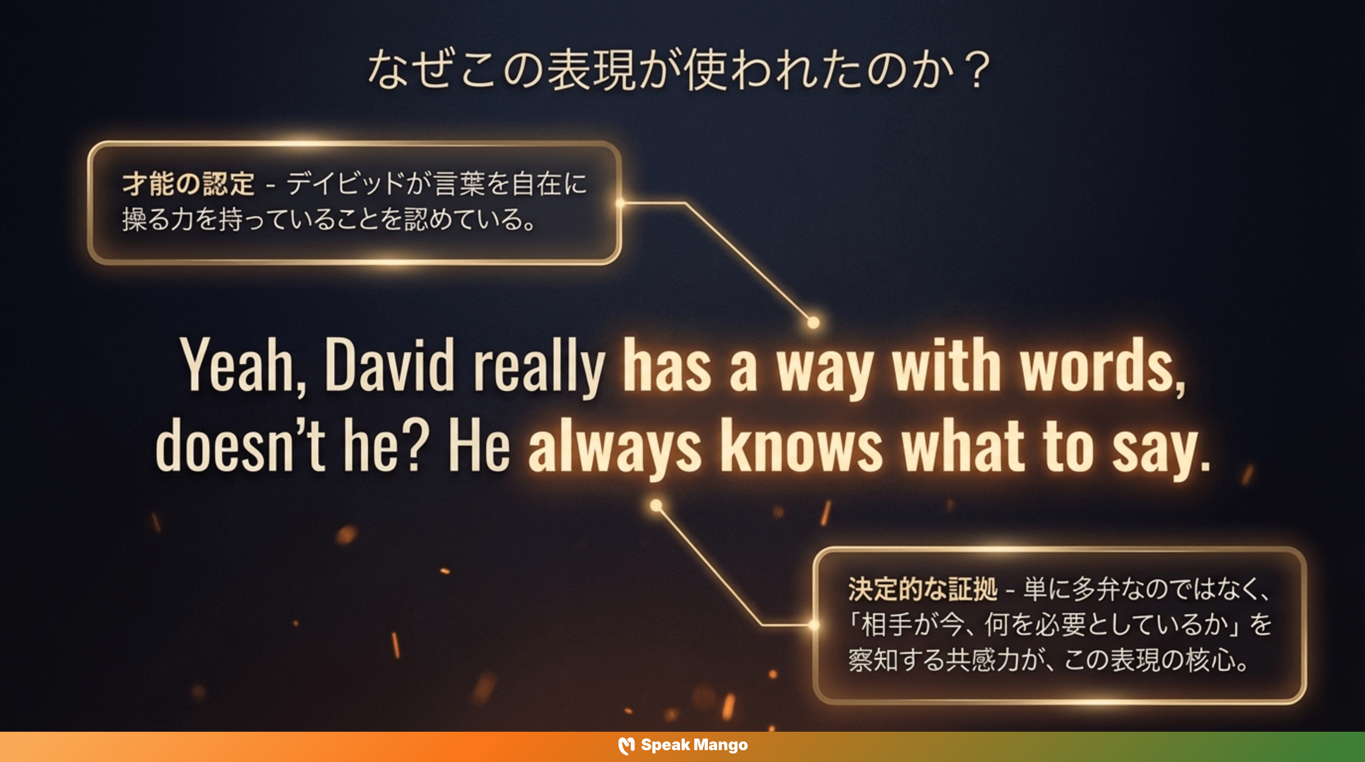 人を惹きつける言葉の魔法を身につけるための英語表現「to have a way with words」の意味と使い方 - Slide 8