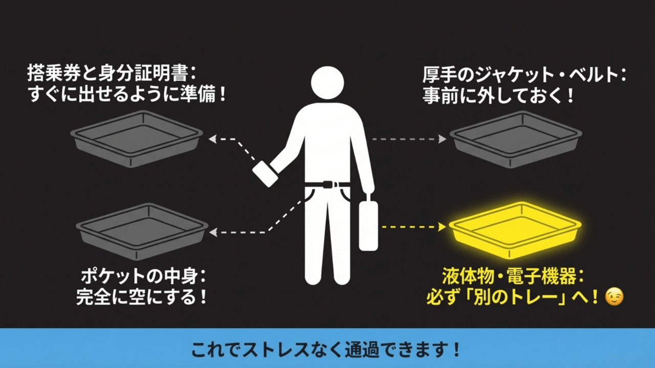 空港でのストレスを軽減するための英語表現「Go through security」の意味と使い方 - Slide 9