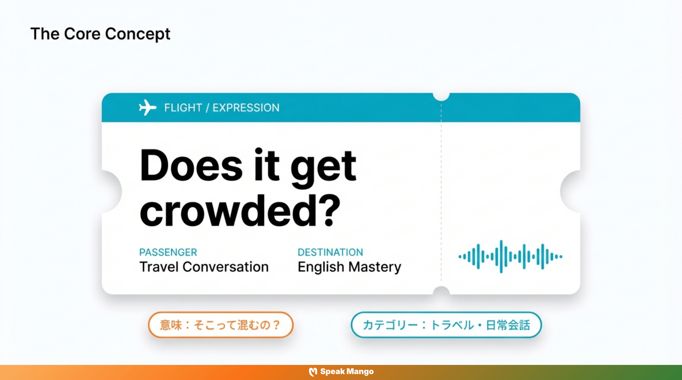 旅行のストレスを軽減するための英語表現「Does it get crowded」の意味と使い方 - Slide 2