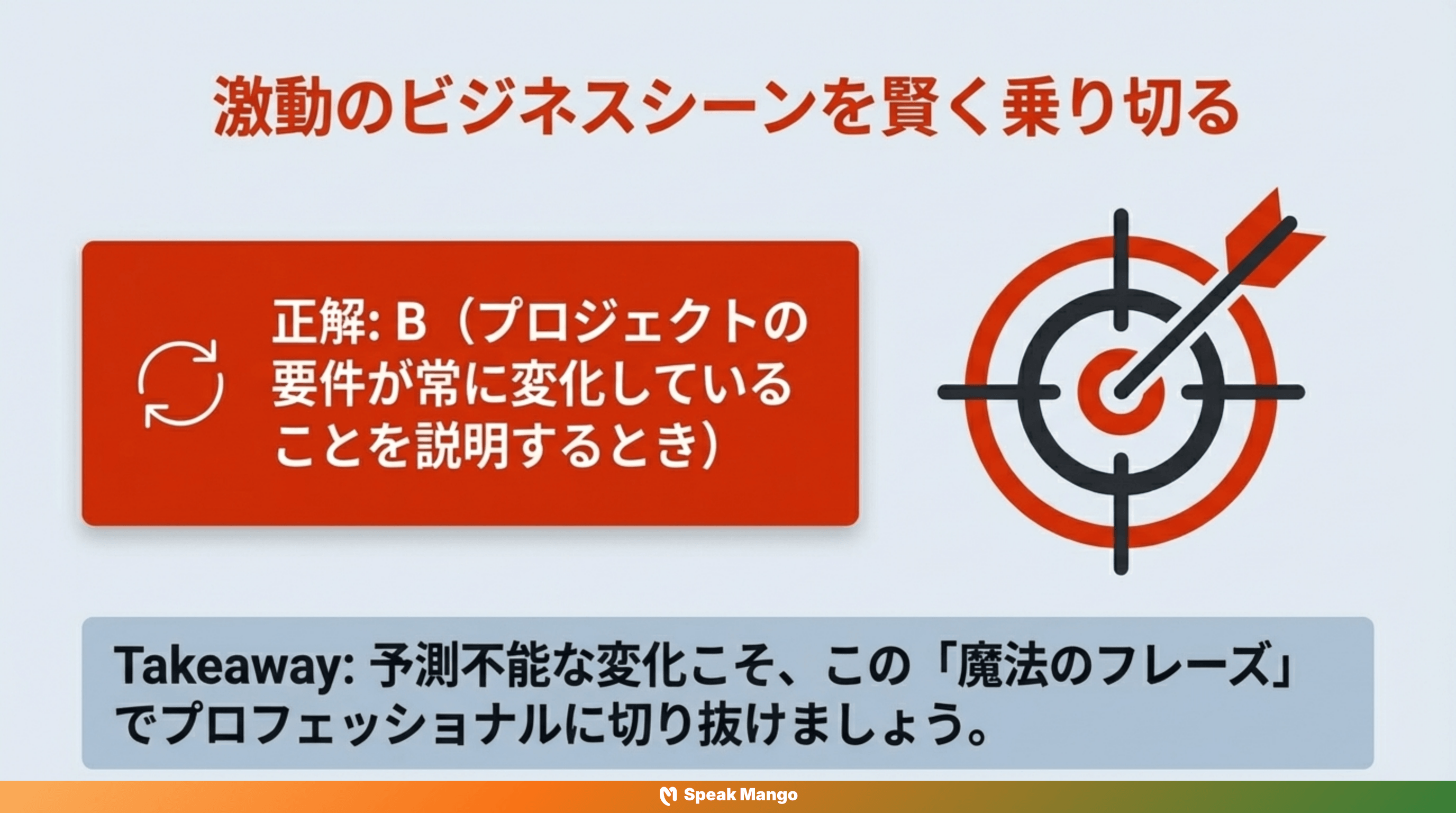 目標が動き続ける状況に立ち向かうための英語表現「It's a moving target」の意味と使い方 - Slide 13
