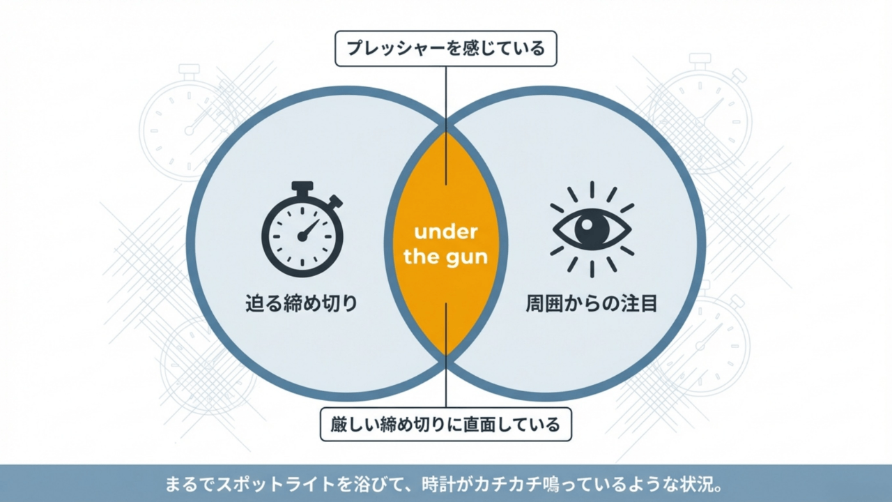 緊張感が高まる状況を表す英語表現「Under the gun」の意味と使い方 - Slide 2