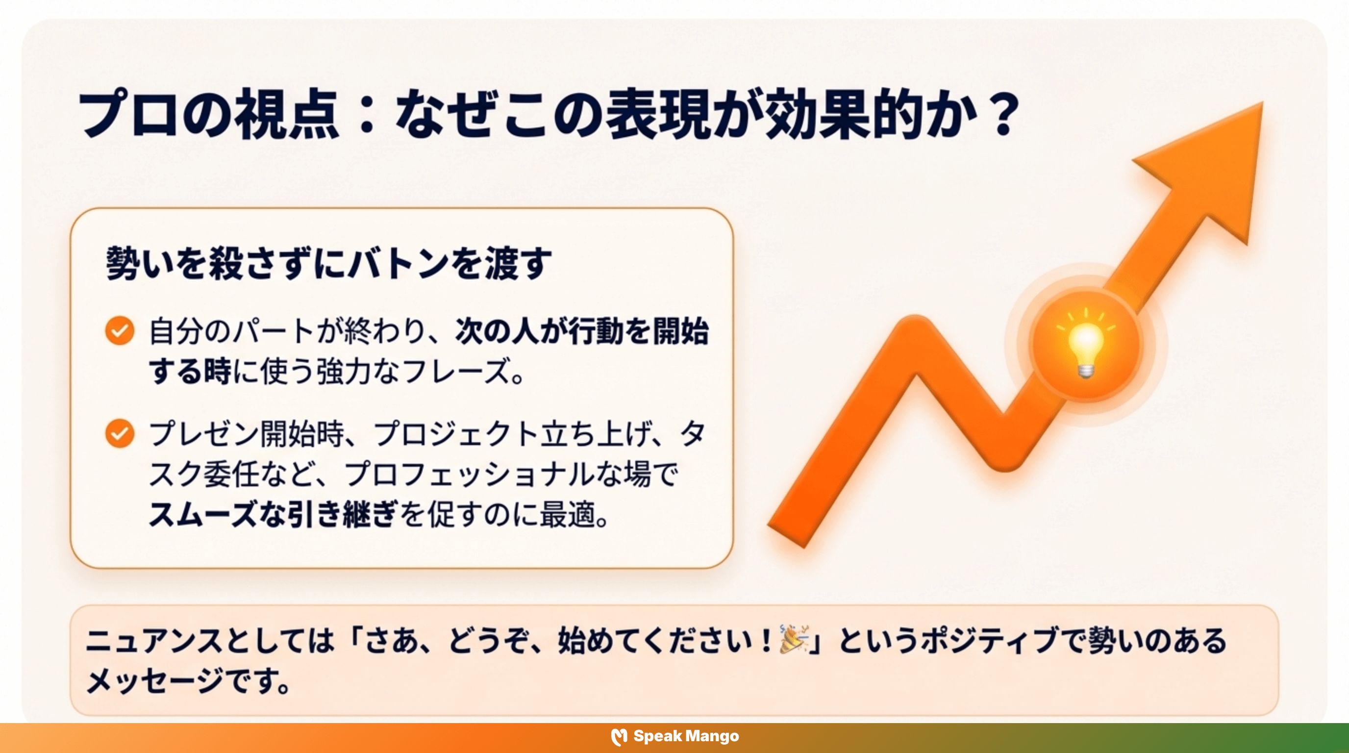 プレゼンテーションをスムーズに進めるための英語表現「Take it away」の意味と使い方 - Slide 6