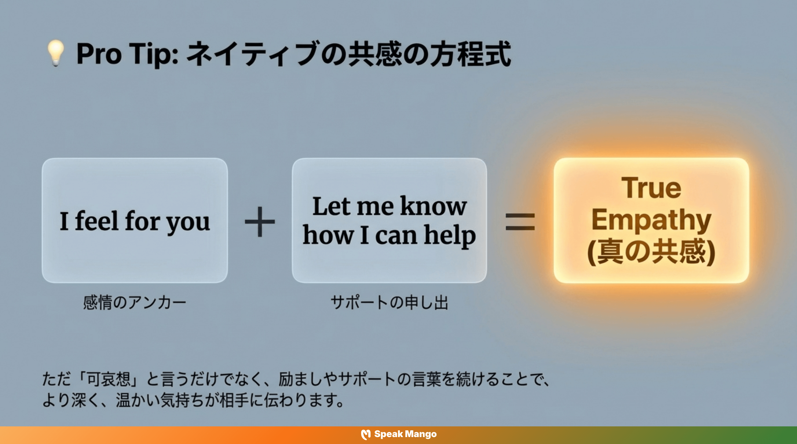 誰かの心に寄り添うための英語表現「I feel for you」の意味と使い方 - Slide 7
