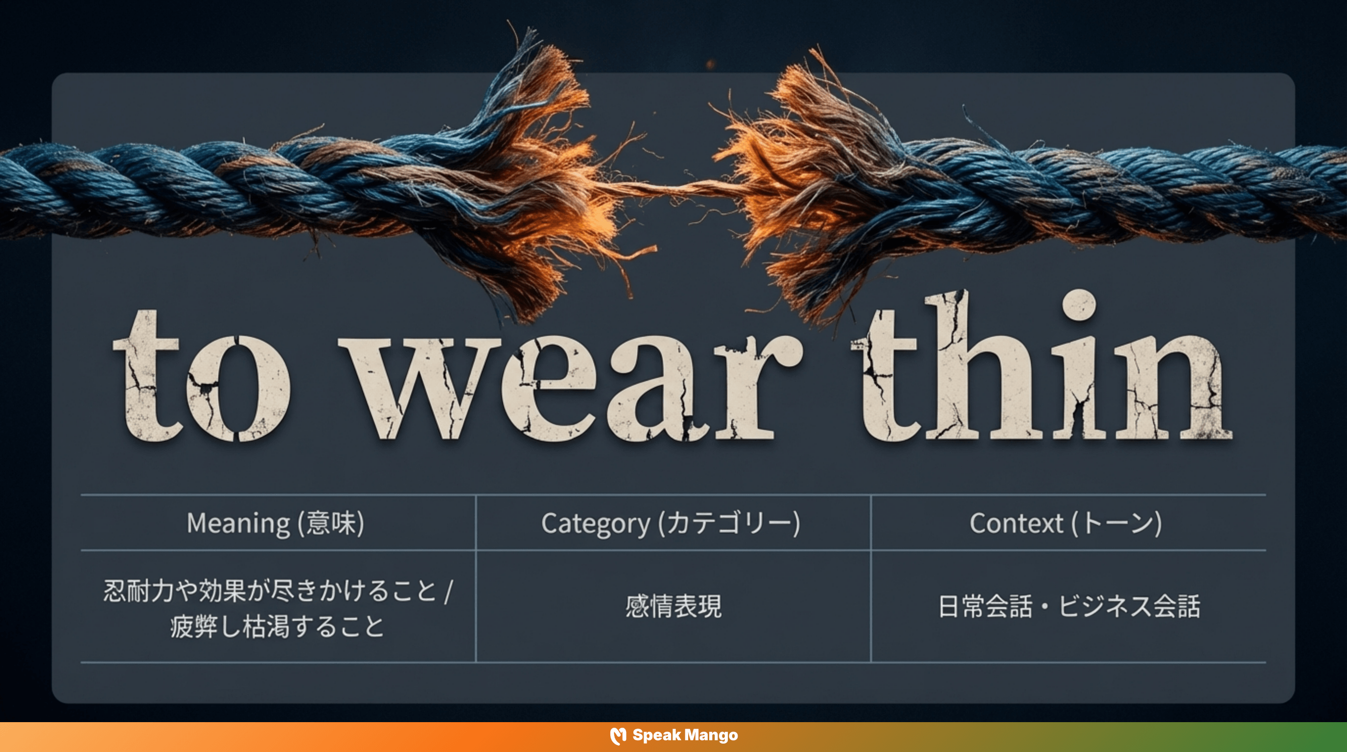 限界に近づく時の英語表現「wear thin」の意味と使い方 - Slide 3